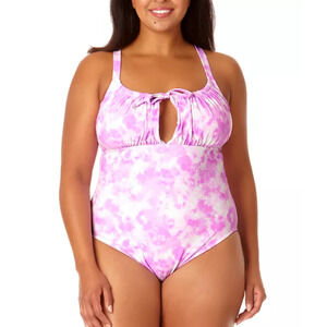 Salt + Cove Women Tie-Dyed One-Piece Keyhole Swimsuit Plus Size 1X 12375
